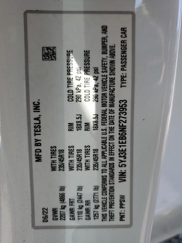 Photo 10 from auction – 2022 TESLA MODEL 3 with VIN 5YJ3E1EB6NF273953