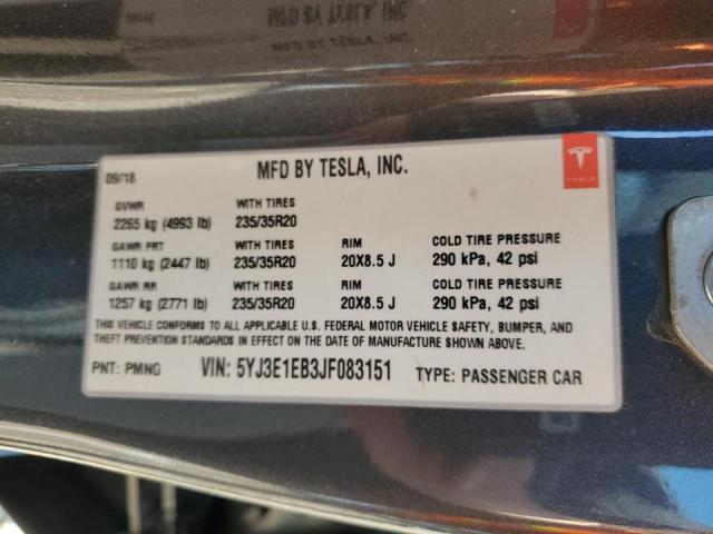 Photo 10 from auction – 2018 TESLA MODEL 3 with VIN 5YJ3E1EB3JF083151