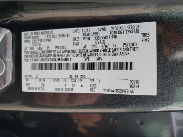 Photo 10 from auction – 2016 FORD ESCAPE SE with VIN 1FMCU9GX3GUB54807