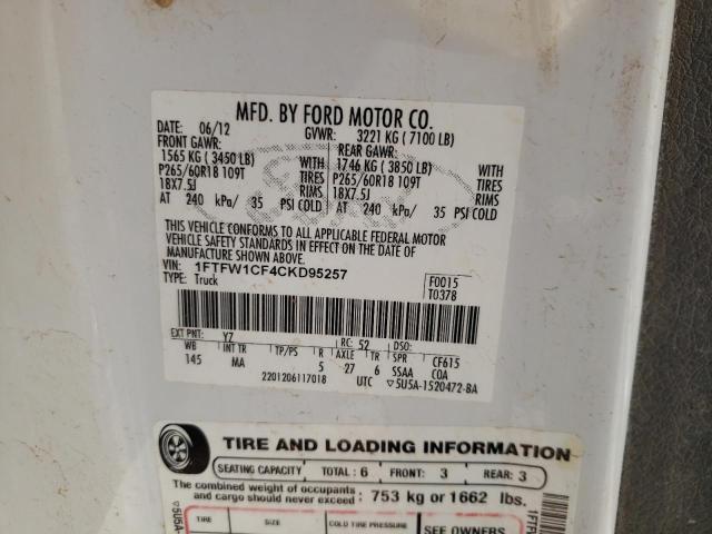 Photo 10 from auction – 2012 FORD F150 SUPER with VIN 1FTFW1CF4CKD95257