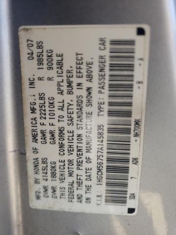 Photo 10 from auction – 2007 HONDA ACCORD EX with VIN 1HGCM56757A145835