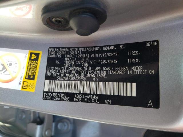 Photo 10 from auction – 2016 TOYOTA HIGHLANDER with VIN 5TDZARFHXGS020558