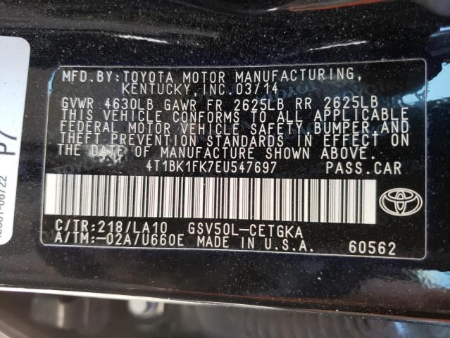 Photo 10 from auction – 2014 TOYOTA CAMRY SE with VIN 4T1BK1FK7EU547697