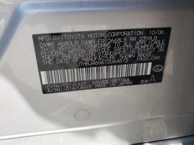 Photo 10 from auction – 2007 LEXUS ES 350 with VIN JTHBJ46G672064672