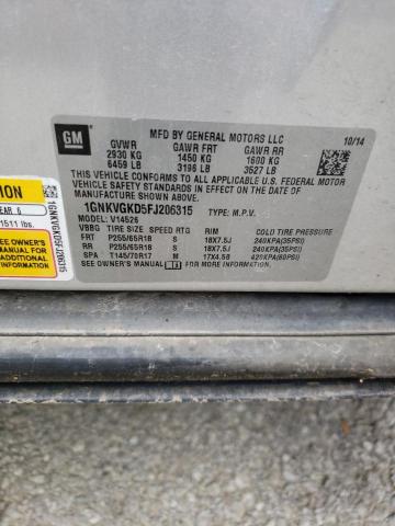 Photo 10 from auction – 2015 CHEVROLET TRAVERSE L with VIN 1GNKVGKD5FJ206315