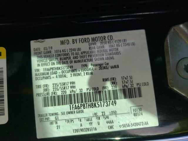 Photo 10 from auction – 2019 FORD MUSTANG with VIN 1FA6P8TH8K5173749