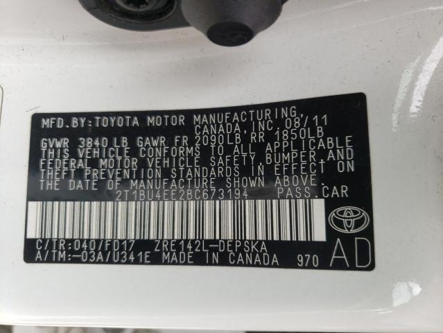 Photo 10 from auction – 2011 TOYOTA COROLLA BA with VIN 2T1BU4EE2BC673194