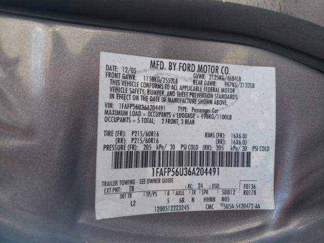 صورة رقم 10 من المزاد - 2006 FORD TAURUS SEL مع VIN 1FAFP56U36A204491