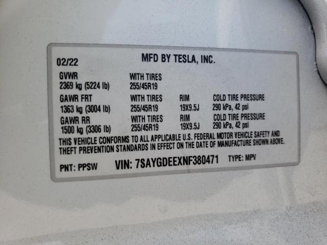 Photo 10 from auction – 2022 TESLA MODEL Y with VIN 7SAYGDEEXNF380471