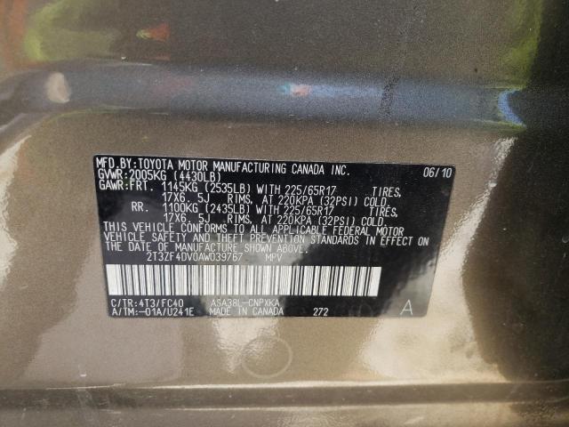 Photo 10 from auction – 2010 TOYOTA RAV4 with VIN 2T3ZF4DV0AW039767