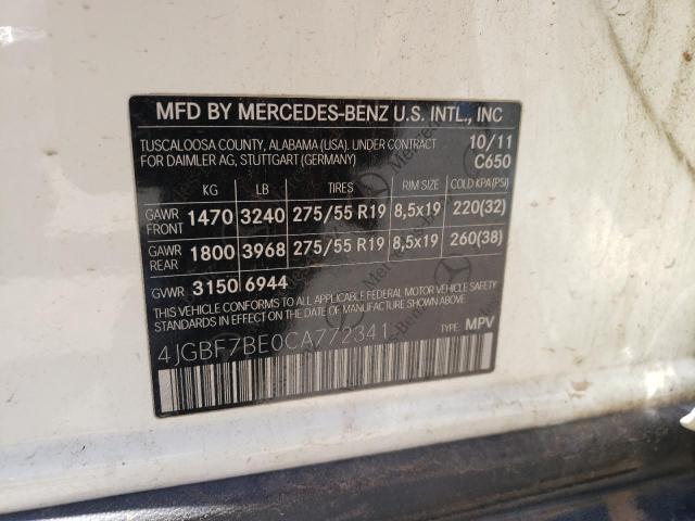 Photo 10 from auction – 2012 MERCEDES-BENZ GL 450 with VIN 4JGBF7BE0CA772341