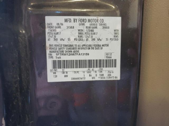 Photo 10 from auction – 2007 FORD F150 CREW with VIN 1FTRW12W67FA13159