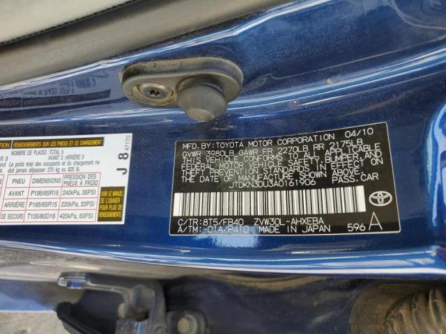 Photo 10 from auction – 2010 TOYOTA PRIUS with VIN JTDKN3DU3A0161906