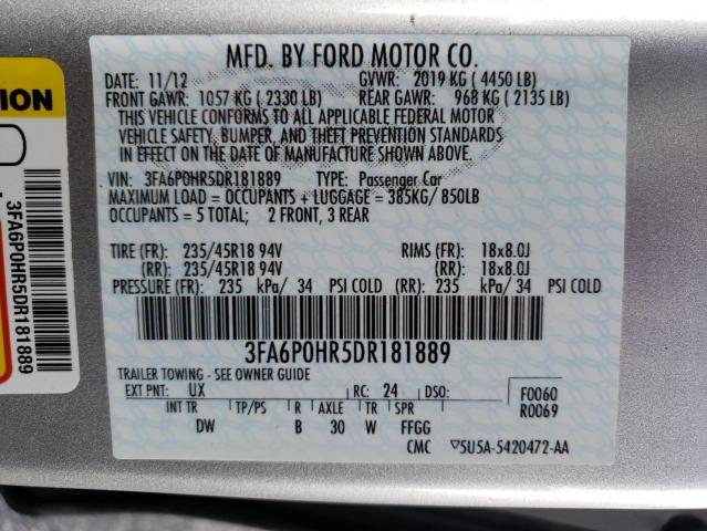 Photo 10 from auction – 2013 FORD FUSION SE with VIN 3FA6P0HR5DR181889