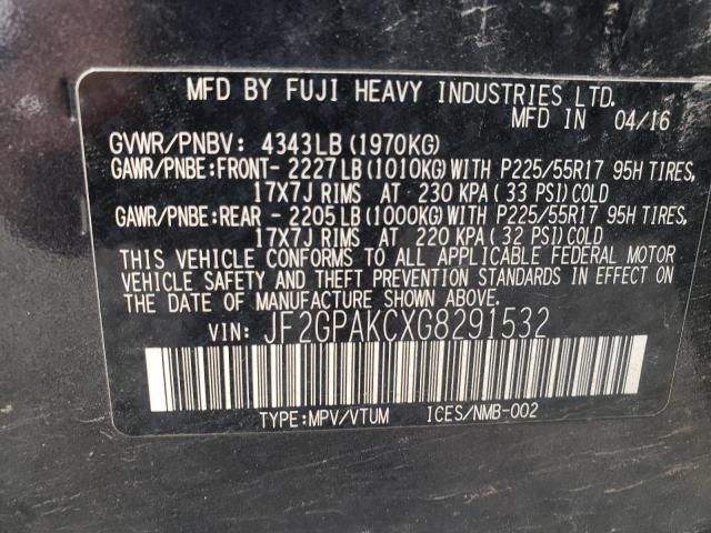Photo 10 from auction – 2016 SUBARU CROSSTREK with VIN JF2GPAKCXG8291532