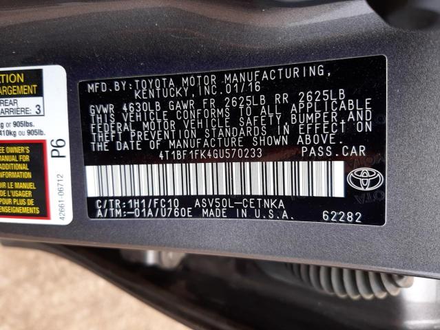 Photo 10 from auction – 2016 TOYOTA CAMRY LE with VIN 4T1BF1FK4GU570233