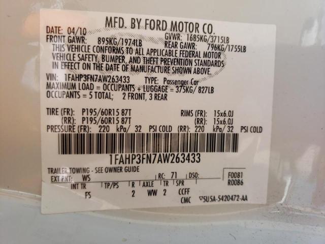Photo 10 from auction – 2010 FORD FOCUS SE with VIN 1FAHP3FN7AW263433