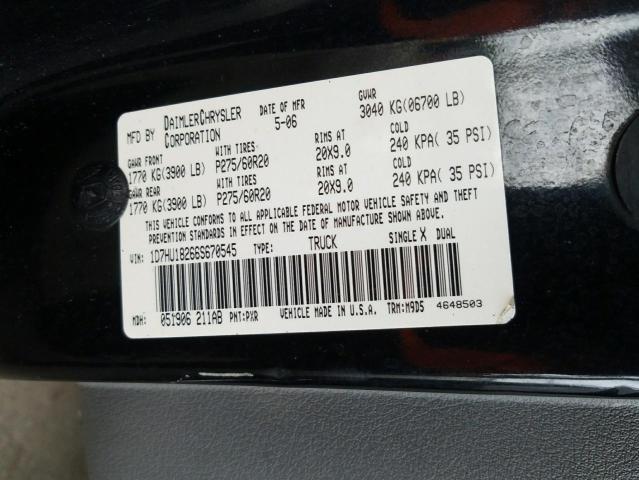 Photo 10 from auction – 2006 DODGE RAM 1500 S with VIN 1D7HU18266S670545