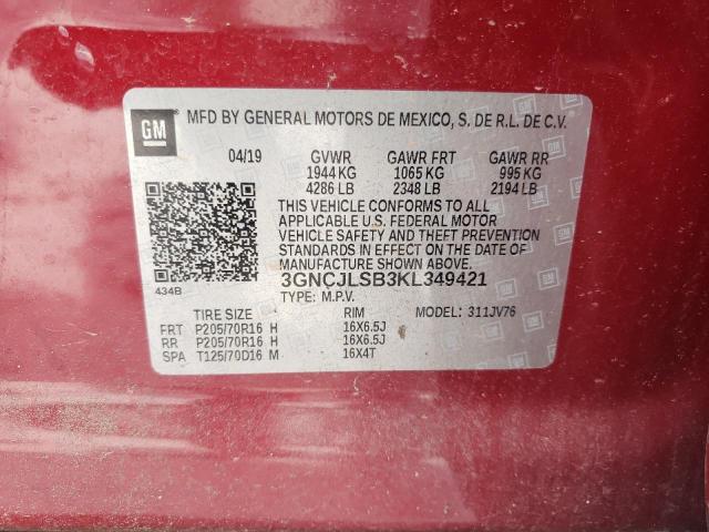 Photo 10 from auction – 2019 CHEVROLET TRAX 1LT with VIN 3GNCJLSB3KL349421
