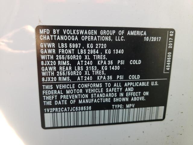 Photo 10 from auction – 2018 VOLKSWAGEN ATLAS SE with VIN 1V2PR2CA7JC538536