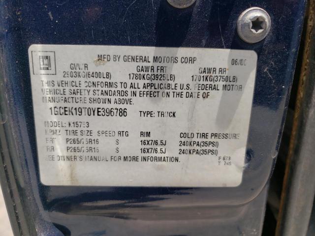 Photo 10 from auction – 2000 CHEVROLET SILVERADO with VIN 1GCEK19T0YE396786