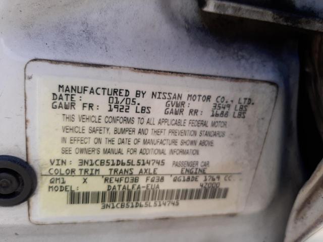 Photo 10 from auction – 2005 NISSAN SENTRA 1.8 with VIN 3N1CB51D65L514745