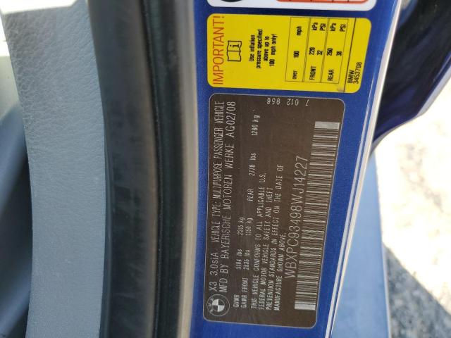 Photo 10 from auction – 2008 BMW X3 3.0SI with VIN WBXPC93498WJ14227