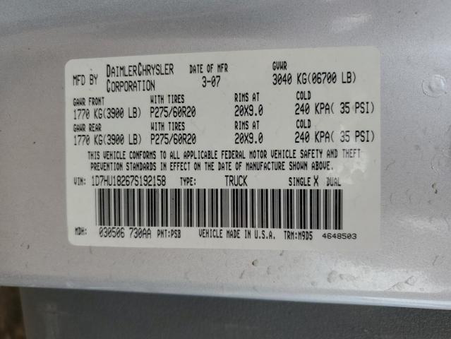 Photo 10 from auction – 2007 DODGE RAM 1500 S with VIN 1D7HU18267S192158