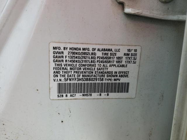 Photo 10 from auction – 2011 HONDA PILOT EXL with VIN 5FNYF3H53BB029158