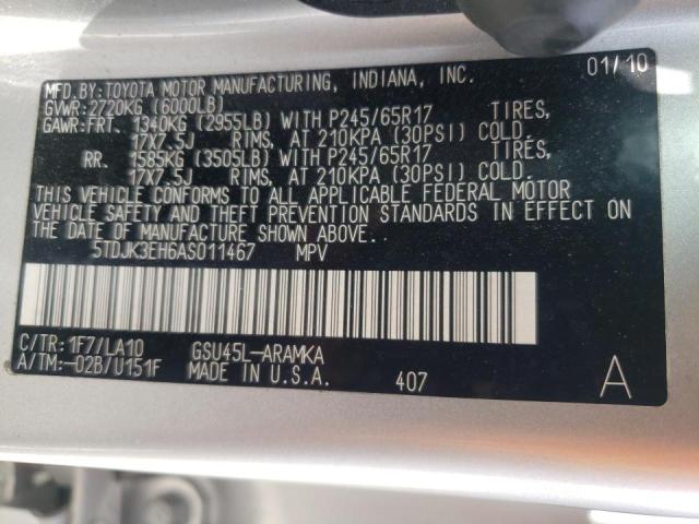 Photo 10 from auction – 2010 TOYOTA HIGHLANDER with VIN 5TDJK3EH6AS011467