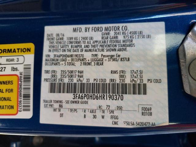 Photo 10 from auction – 2017 FORD FUSION SE with VIN 3FA6P0HD6HR190370