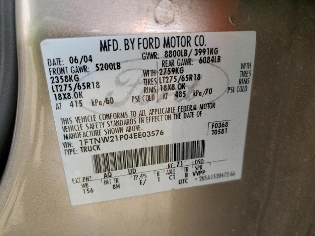 Photo 10 from auction – 2004 FORD F250 SUPER with VIN 1FTNW21P04EE03576