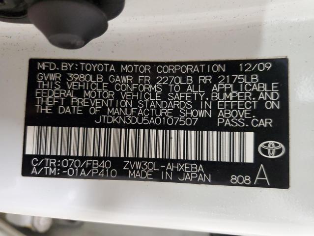 Photo 10 from auction – 2010 TOYOTA PRIUS with VIN JTDKN3DU5A0107507
