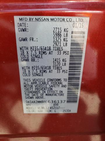 Photo 10 from auction – 2015 NISSAN PATHFINDER with VIN 5N1AR2MM8FC636137