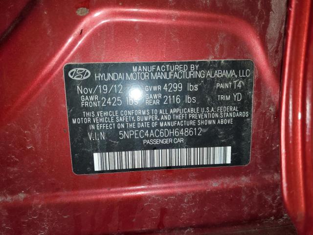 Photo 10 from auction – 2013 HYUNDAI SONATA SE with VIN 5NPEC4AC6DH648612