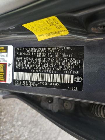 Photo 10 from auction – 2012 TOYOTA CAMRY BASE with VIN 4T4BF1FK6CR159402
