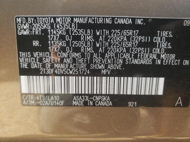 Photo 10 from auction – 2012 TOYOTA RAV4 LIMIT with VIN 2T3DF4DV5CW251724