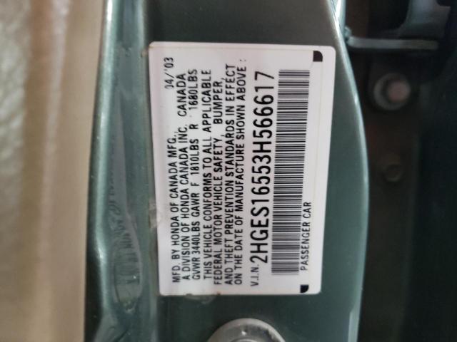Photo 10 from auction – 2003 HONDA CIVIC LX with VIN 2HGES16553H566617