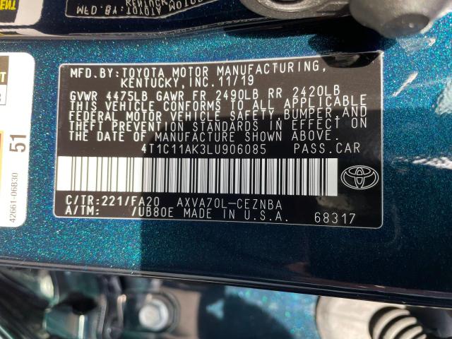 Photo 10 from auction – 2020 TOYOTA CAMRY LE with VIN 4T1C11AK3LU906085