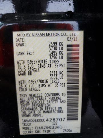 Photo 10 from auction – 2012 NISSAN FRONTIER S with VIN 1N6AD0ERXCC428707