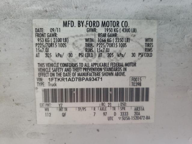 Photo 10 from auction – 2011 FORD RANGER with VIN 1FTKR1AD7BPA93471