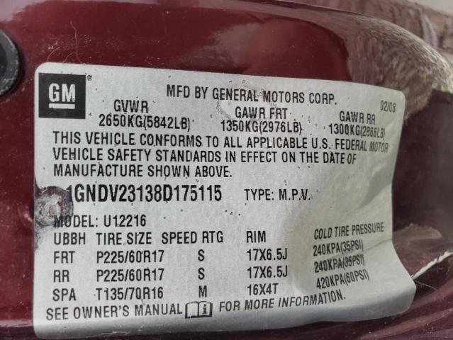 Photo 10 from auction – 2008 CHEVROLET UPLANDER L with VIN 1GNDV23138D175115