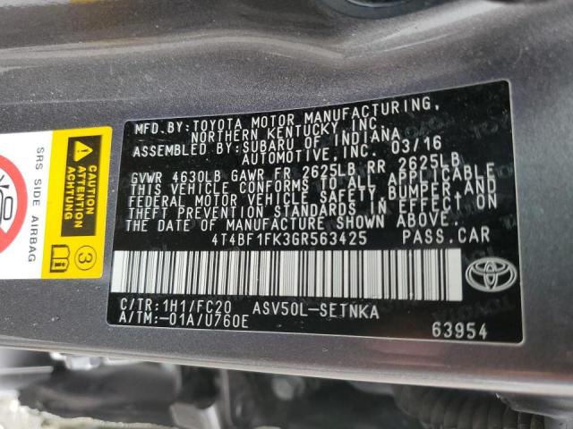 Photo 10 from auction – 2016 TOYOTA CAMRY LE with VIN 4T4BF1FK3GR563425