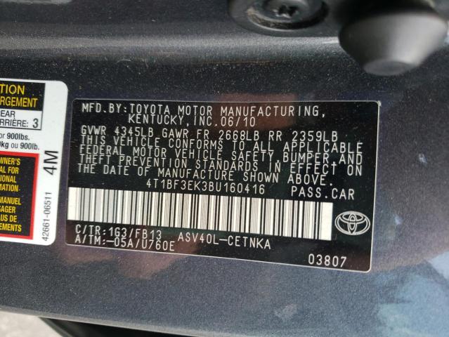 Photo 10 from auction – 2011 TOYOTA CAMRY BASE with VIN 4T1BF3EK3BU160416