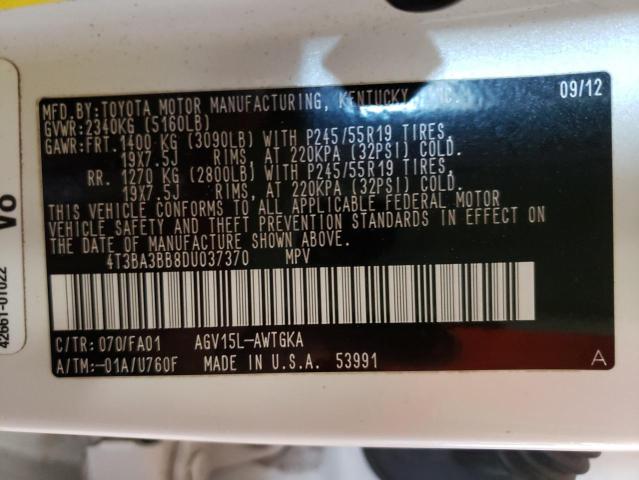 Photo 10 from auction – 2013 TOYOTA VENZA LE with VIN 4T3BA3BB8DU037370