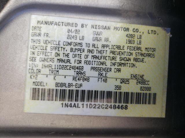 Photo 10 from auction – 2002 NISSAN ALTIMA BAS with VIN 1N4AL11D22C248468