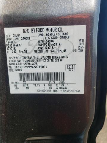 Photo 10 from auction – 2004 FORD F150 with VIN 1FTRF12W94NC12014
