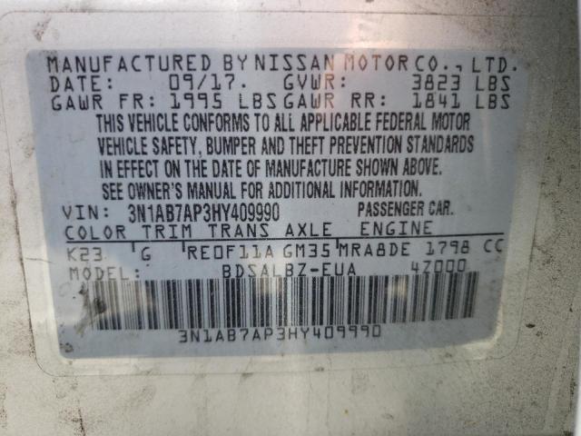 Photo 10 from auction – 2017 NISSAN SENTRA S with VIN 3N1AB7AP3HY409990