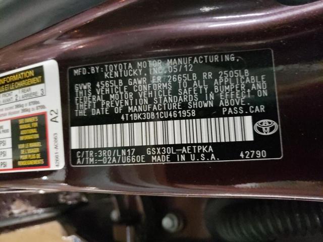 Zdjęcie 10 z aukcji – 2012 TOYOTA AVALON BAS z VIN 4T1BK3DB1CU461958