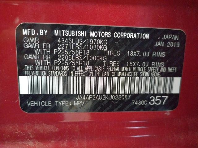 Photo 10 from auction – 2019 MITSUBISHI OUTLANDER with VIN JA4AP3AU2KU022087